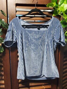 Sky Blue Ribbed Velvet Square Neck Tee